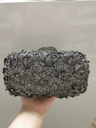 Elegant Crystal Flower Evening Clutch Purse