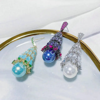 Clear Crystal White Pearl Baroque Earring