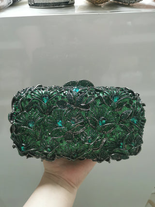 Elegant Crystal Flower Evening Clutch Purse