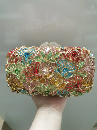 Elegant Crystal Flower Evening Clutch Purse