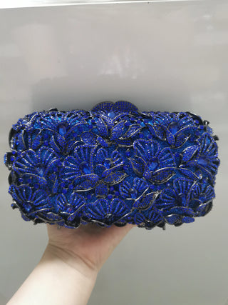 Elegant Crystal Flower Evening Clutch Purse