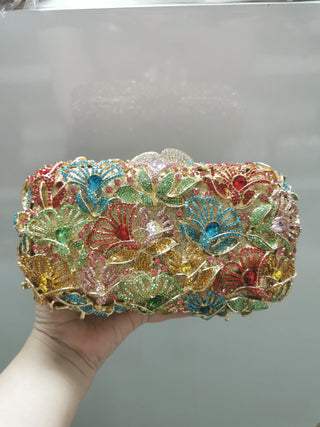 Elegant Crystal Flower Evening Clutch Purse