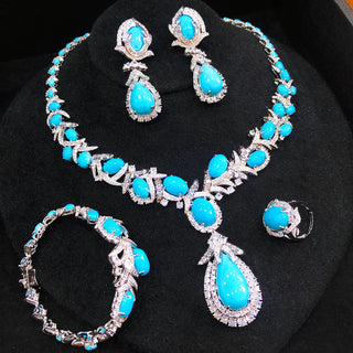 GODKI Famous Brand Turquoise Nigerian Dubai Jewelry Sets For Women CZ Zircon Wedding Bridal Necklace Dance Party