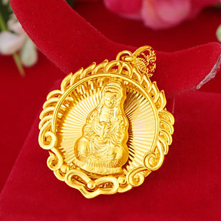 24K Gold Guanyin and Maitreya Dual-Sided Pendant