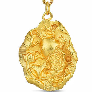 24K Gold Diamond-Inlaid Pendant Necklace