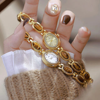 Luxury Golden Vintage Watch Women Elegant Amber Jewelry Quartz Wristwatch New In Women's Watches Fashion Bracelet Gold Watch