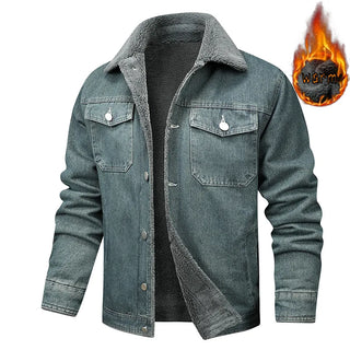 Men's denim jacket - wool warm inner cotton jacket for autumn and winter - casual outdoor plus size work jacket - can be50-100kg