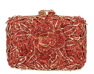 Luxury Designer Rhinestone Flower Clutch Purse