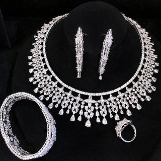 GODKI Trendy 4PCS Luxury Turquoise Statement Jewelry Sets For Women Wedding Cubic Zircon Indian African Dubai Bridal Necklace