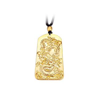 24K Gold Dragon Zodiac Pendant with Black Rope for Men
