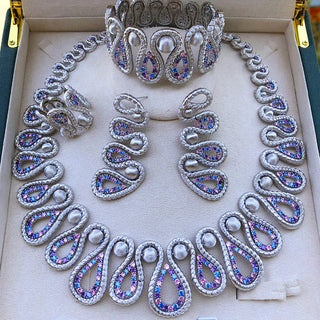 GODKI New Trendy 4PCS Multi Zircon Luxury African Jewelry Set For Women Wedding Party Zircon Crystal Dubai Bridal Necklace Gift