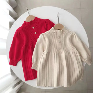 Girls Bubble Sleeve Woolen Dress