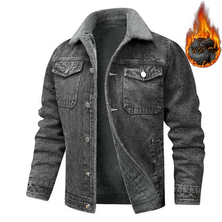 Men's denim jacket - wool warm inner cotton jacket for autumn and winter - casual outdoor plus size work jacket - can be50-100kg