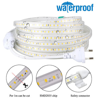 LED Strip Light 120xSMD2835/m EU Plug In AC220V 8W/m Waterproof High Brightness Flexible Home Ceiling Kitchen Garden Tape Lamp