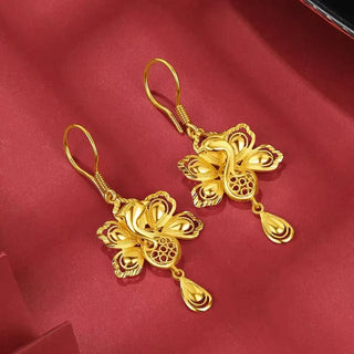 24K Gold Open Peacock Feather Earrings for Women