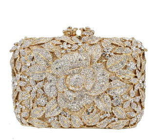 Luxury Designer Rhinestone Flower Clutch Purse