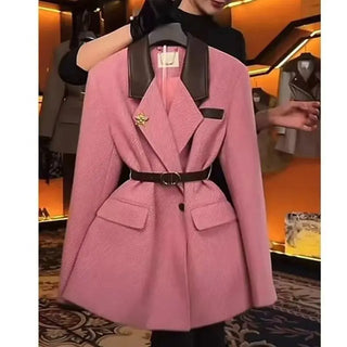 Autumn New Fashion Patchwork Blazer Coats Women Long Sleeve Double-Breasted Wool Suit Jacket Elegant Office Lady Chaquetas 089P