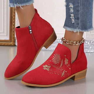 Suede Embroidered Pattern Short Boots