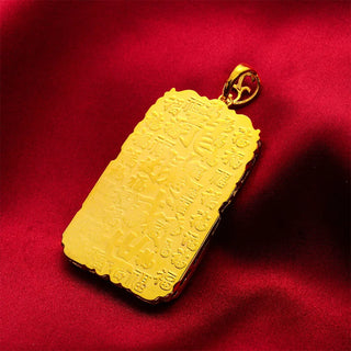 24K Gold Vintage Dragon Square Pendant Necklace