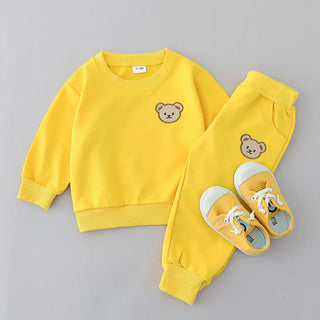 Long sleeved Bear Embroidered Hoodie Set