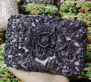 Luxury Designer Rhinestone Flower Clutch Purse