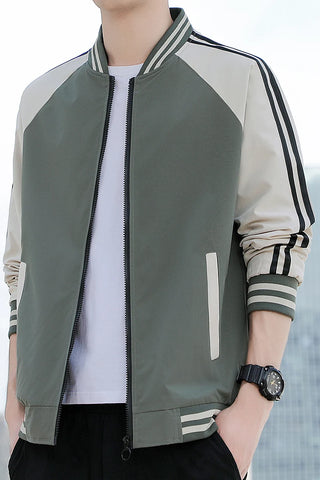 New autumn jacket for young men baseball collar two-bar jacket
