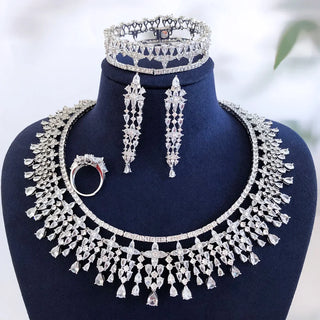 GODKI Trendy 4PCS Luxury Turquoise Statement Jewelry Sets For Women Wedding Cubic Zircon Indian African Dubai Bridal Necklace