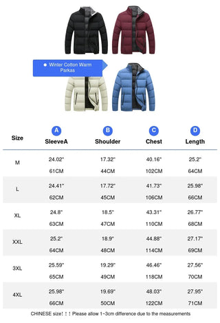Winter Men's Warm Padded Jackets Fashion Male Stand Collar Cotton Thicken Parkas Man Windbreaker Thermal Coats Clothing