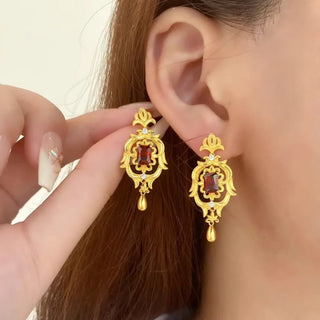 Luxurious Real Gold Garnet Earrings