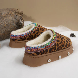 Women Rivet Platform Plush Slippers
