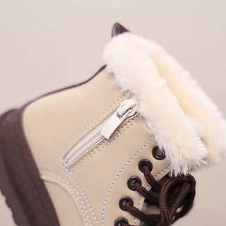 Winter Snow Boots For Girls PU Leather Waterproof Teenager Girl's Plush Boots Thick Warm Cotton Velvet Girl's Winter Shoes
