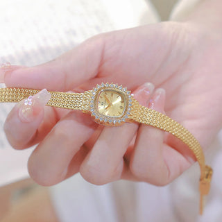 Fashion Watches For Women Elegant Luxury Diamond Square Dial Women's Watch Golden Small Clock Dress Female Quartz Wristwatch