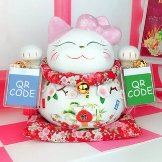 Japanese Ceramic Maneki Neko Lucky Cat Statue Porcelain Pink Fortune Cat Money Box Auspicious Fengshui Ornament Home Decoration
