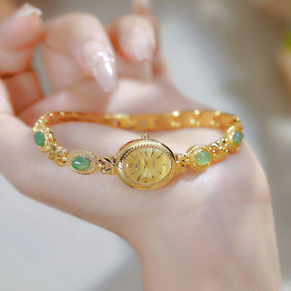 Luxury Women’s Jade Bracelet Golden Quartz Watch