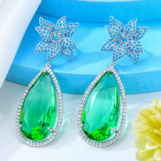 GODKI Trendy Flower Drop Earrings For Women Wedding Cubic Zirconia Dubai Bridal Earrings Costume Jewelry Summer Party
