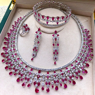 GODKI Trendy 4PCS Luxury Turquoise Statement Jewelry Sets For Women Wedding Cubic Zircon Indian African Dubai Bridal Necklace