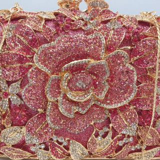 Luxury Designer Rhinestone Flower Clutch Purse