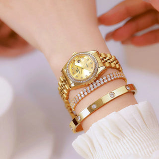 Gold Watch For Women High Quality Luxury Diamond Dial Original Calendar Quartz Watches Steel Strap Women's Wristwatch Gifts 2025