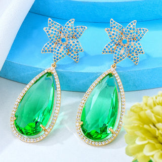 GODKI Trendy Flower Drop Earrings For Women Wedding Cubic Zirconia Dubai Bridal Earrings Costume Jewelry Summer Party