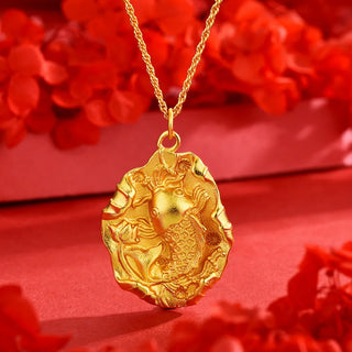 24K Gold Diamond-Inlaid Pendant Necklace