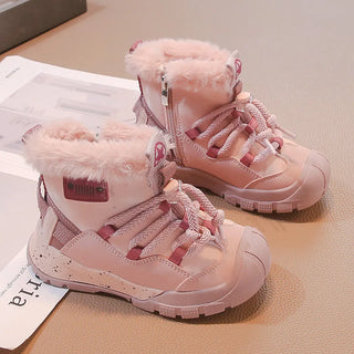 PU Leather Children's Snow Boots 2025 Trend Fashion Kid's Plush Boots Winter Faux Fur Teenager Boy's Gril's Warm Cotton Shoes