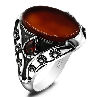 Flower Design Agate Stone Handmade Ring
