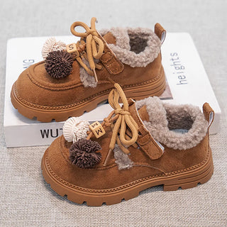 Faux Fur Winter Boots For Girls Vintage Children's Plush Boots Low Heel Elegant Lady Kid's Snow Boots Cotton Shoes For Girls