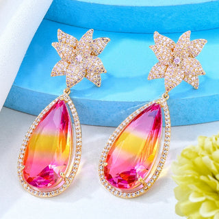 GODKI Trendy Flower Drop Earrings For Women Wedding Cubic Zirconia Dubai Bridal Earrings Costume Jewelry Summer Party