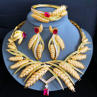 GODKI New Trendy 4PCS Ear of Wheat African Jewelry Set For Women Wedding Party Cubic Zirconia Dubai Bridal Jewelry Indian
