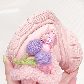 Faux Fur Winter Boots For Girls Korean Style Teenager Girl's Snow Boots Soft-soled Anti-slippery Teenager Kid's Cotton Shoes