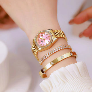 Gold Watch For Women High Quality Luxury Diamond Dial Original Calendar Quartz Watches Steel Strap Women's Wristwatch Gifts 2025