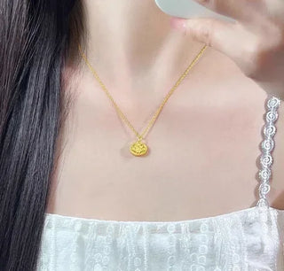24K Pure Gold Floral Coin Pendant Necklace