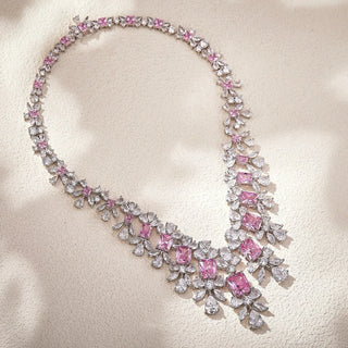 EYER Luxurious Fashion Fine Jewelry Sets For Women Lady Inlay AAA Cubic Zirconia Sweet Pink Color Water Drop Necklace Earrings