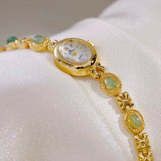 Luxury Women’s Jade Bracelet Golden Quartz Watch